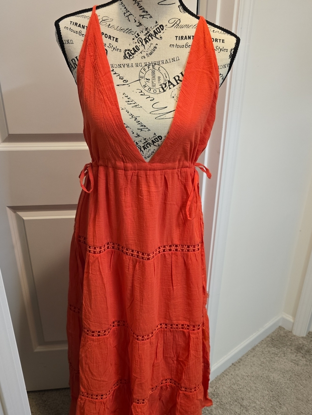 En CREME Vibrant Orange Tiered Maxi Dress